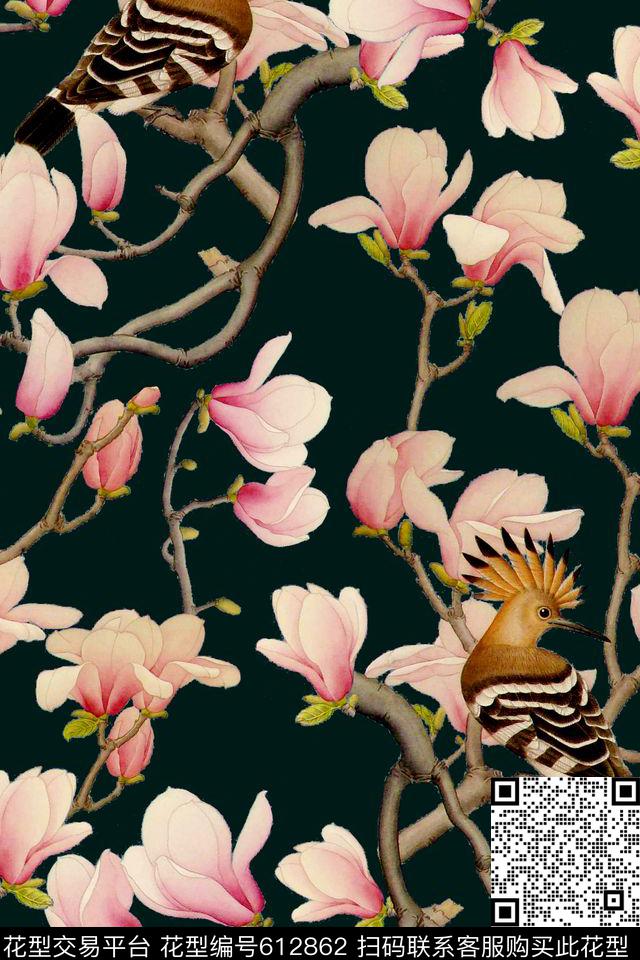 花卉小鸟数码印花华亿平台下载（图片编号: 612862） - 瓦栏（Walan）