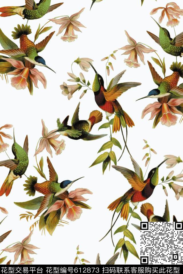水彩花鸟女装数码印花华亿平台下载（图片编号: 612873） - 瓦栏（Walan）