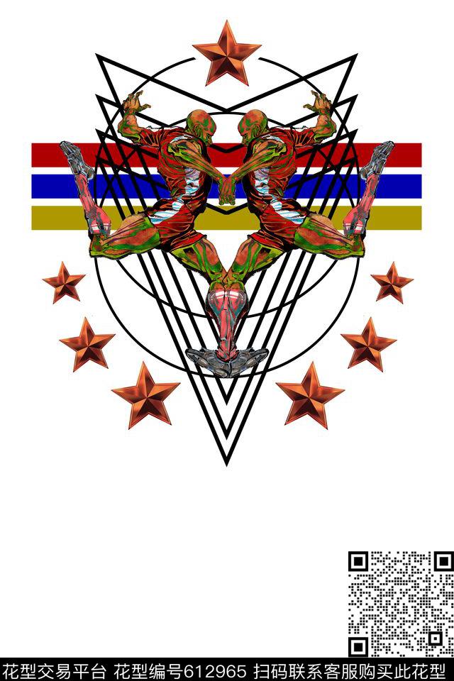 漫画人物几何线条色块数码印花华亿平台下载（图片编号: 612965） - 瓦栏（Walan）