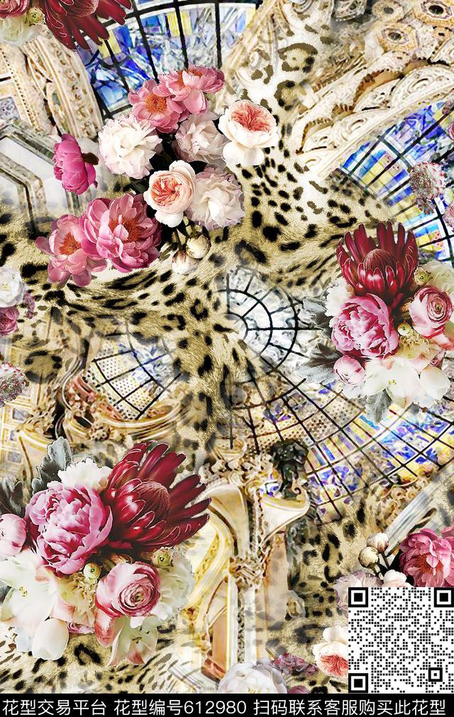 豹纹花卉建筑数码印花华亿平台下载（图片编号: 612980） - 瓦栏（Walan）