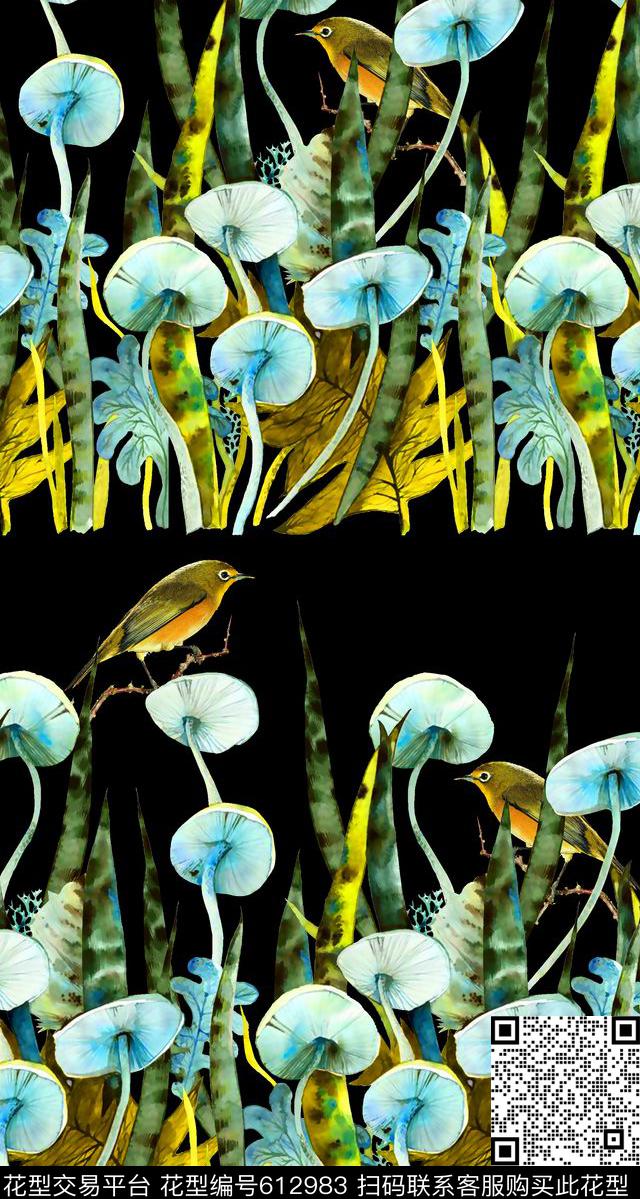 热带植物蘑菇女装裙数码印花华亿平台下载（图片编号: 612983） - 瓦栏（Walan）