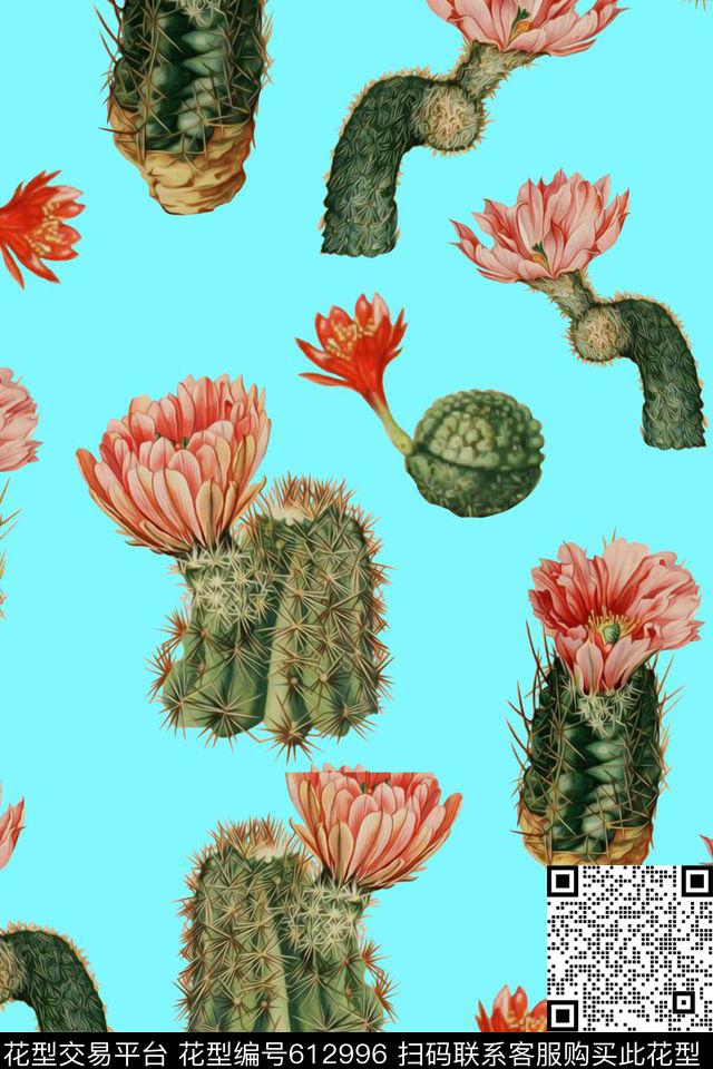 水彩花卉仙人掌数码印花华亿平台下载（图片编号: 612996） - 瓦栏（Walan）