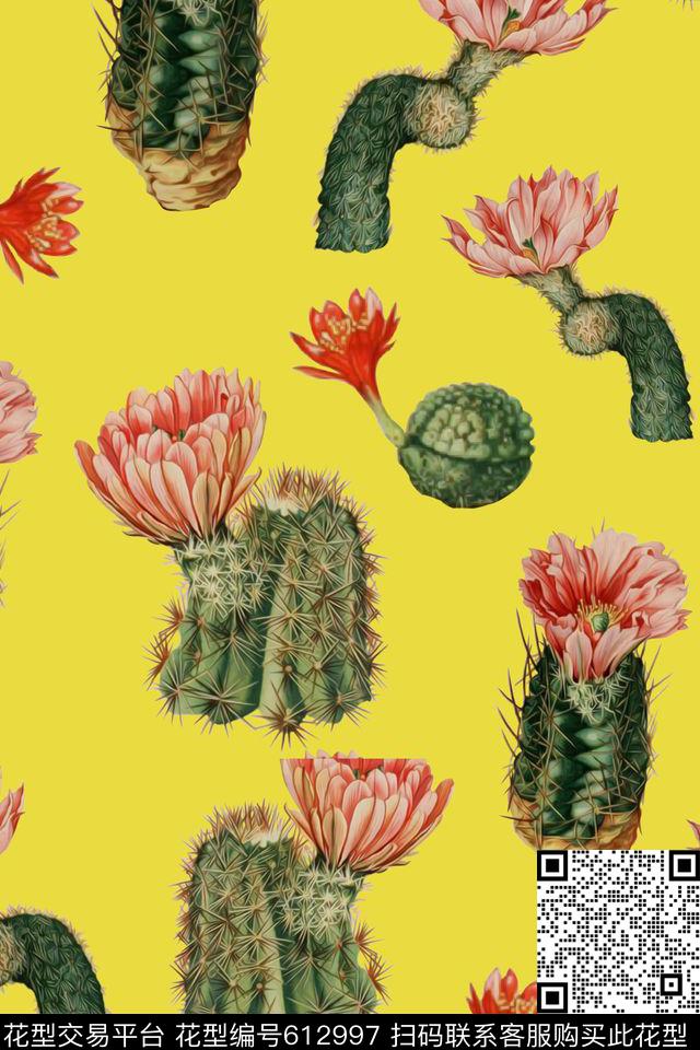 水彩花卉仙人掌数码印花华亿平台下载（图片编号: 612997） - 瓦栏（Walan）