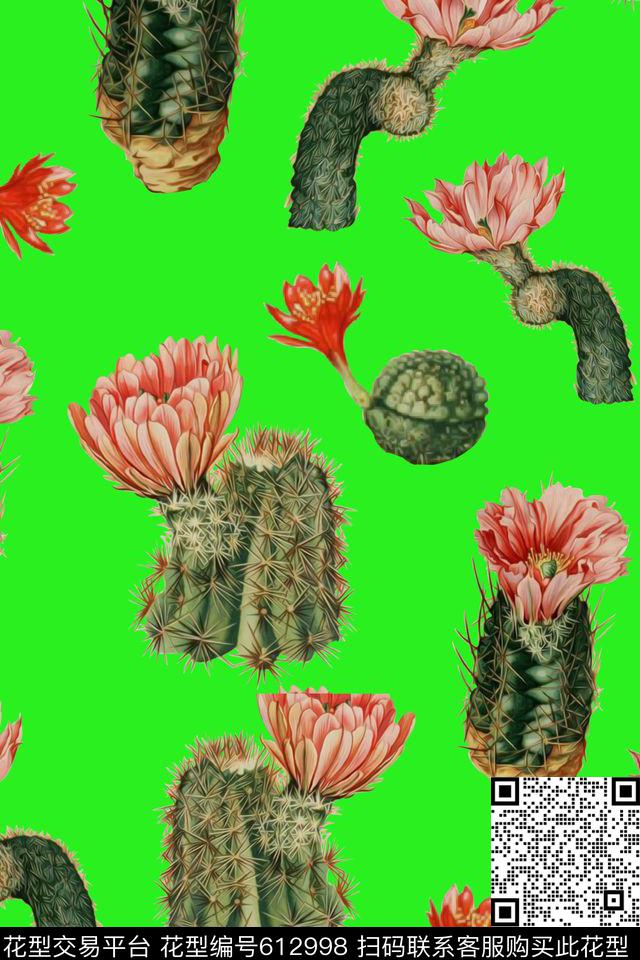 水彩花卉仙人掌数码印花华亿平台下载（图片编号: 612998） - 瓦栏（Walan）