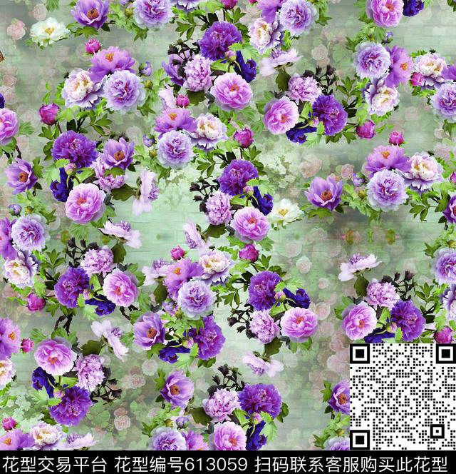 植物花卉牡丹大花数码印花华亿平台下载（图片编号: 613059） - 瓦栏（Walan）