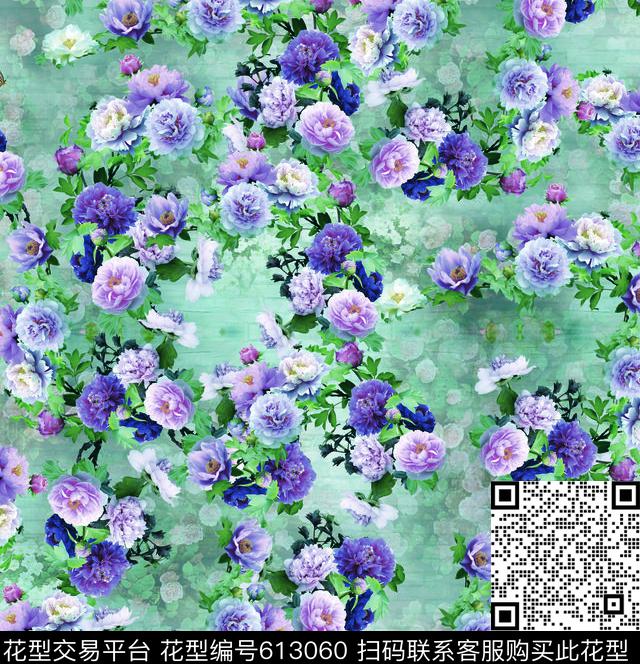 植物花卉牡丹大花数码印花华亿平台下载（图片编号: 613060） - 瓦栏（Walan）