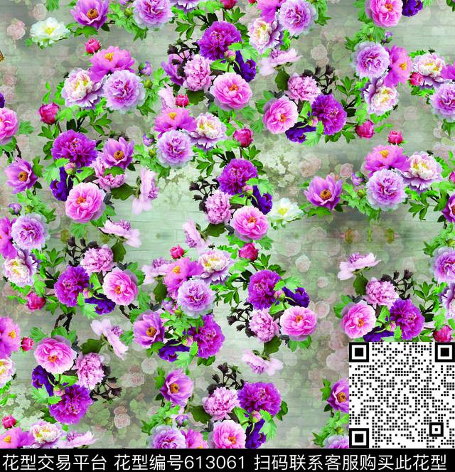 植物花卉牡丹大花数码印花华亿平台下载（图片编号: 613061） - 瓦栏（Walan）