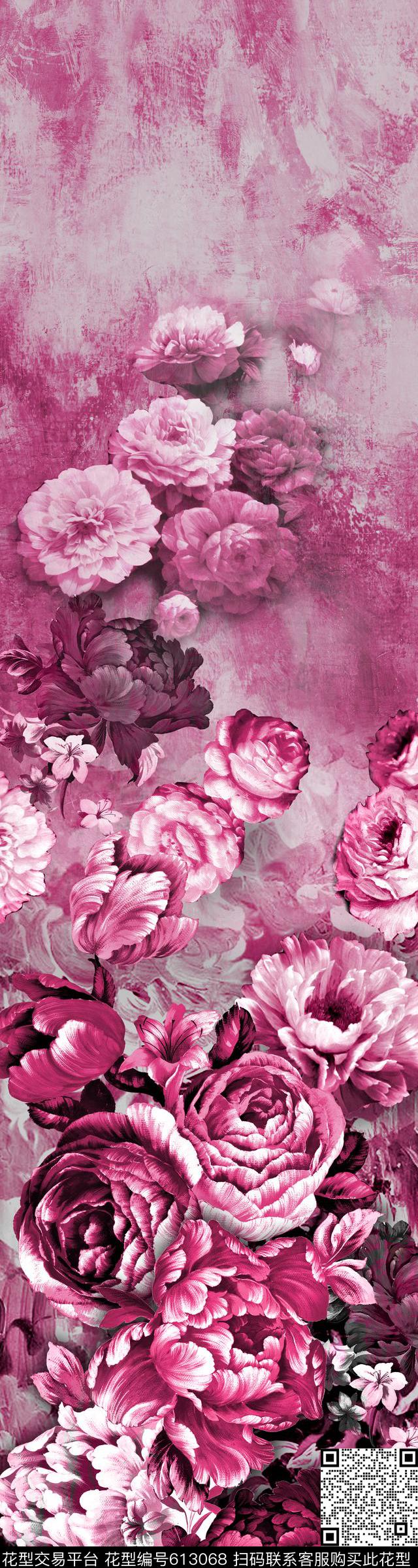 东南亚云纹手绘大花数码印花华亿平台下载（图片编号: 613068） - 瓦栏（Walan）