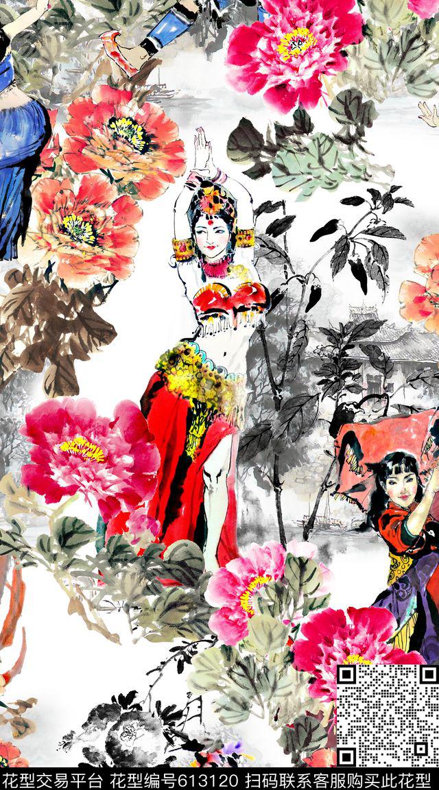 中国风民族风花卉数码印花华亿平台下载（图片编号: 613120） - 瓦栏（Walan）