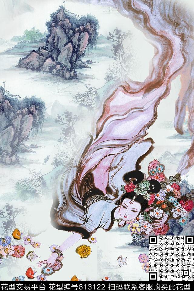 花朵花卉中国风数码印花华亿平台下载（图片编号: 613122） - 瓦栏（Walan）