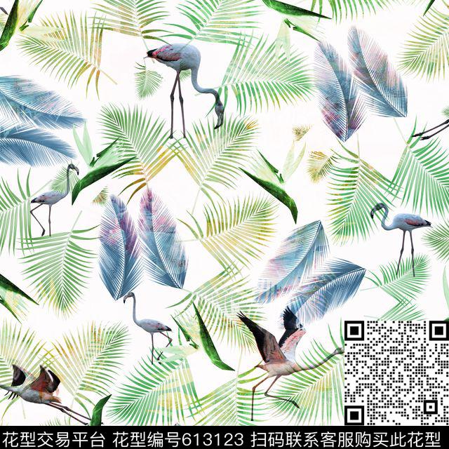 火焰鸟椰子叶沙滩数码印花华亿平台下载（图片编号: 613123） - 瓦栏（Walan）