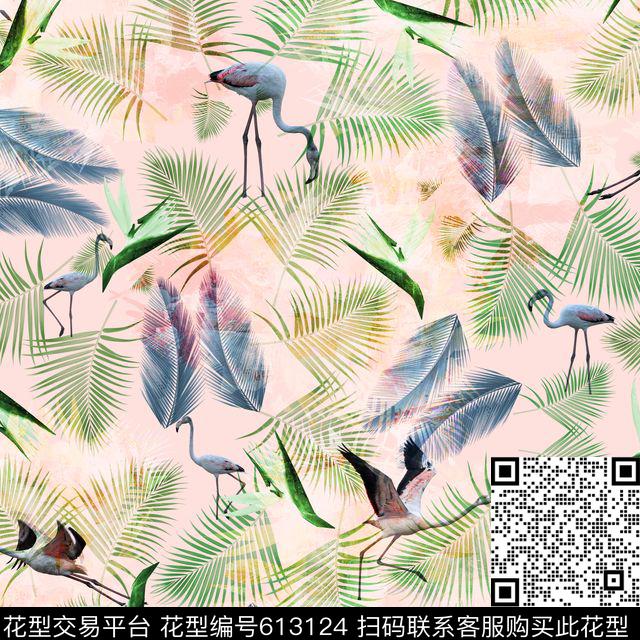火焰鸟椰子叶沙滩数码印花华亿平台下载（图片编号: 613124） - 瓦栏（Walan）