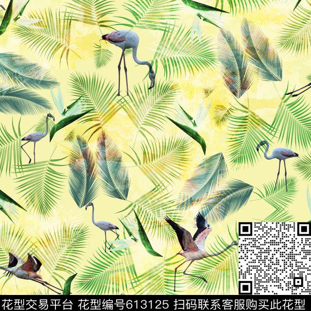 火焰鸟椰子叶沙滩数码印花华亿平台下载（图片编号: 613125） - 瓦栏（Walan）