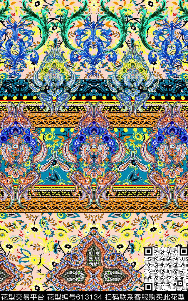时尚民族风腰果数码印花华亿平台下载（图片编号: 613134） - 瓦栏（Walan）