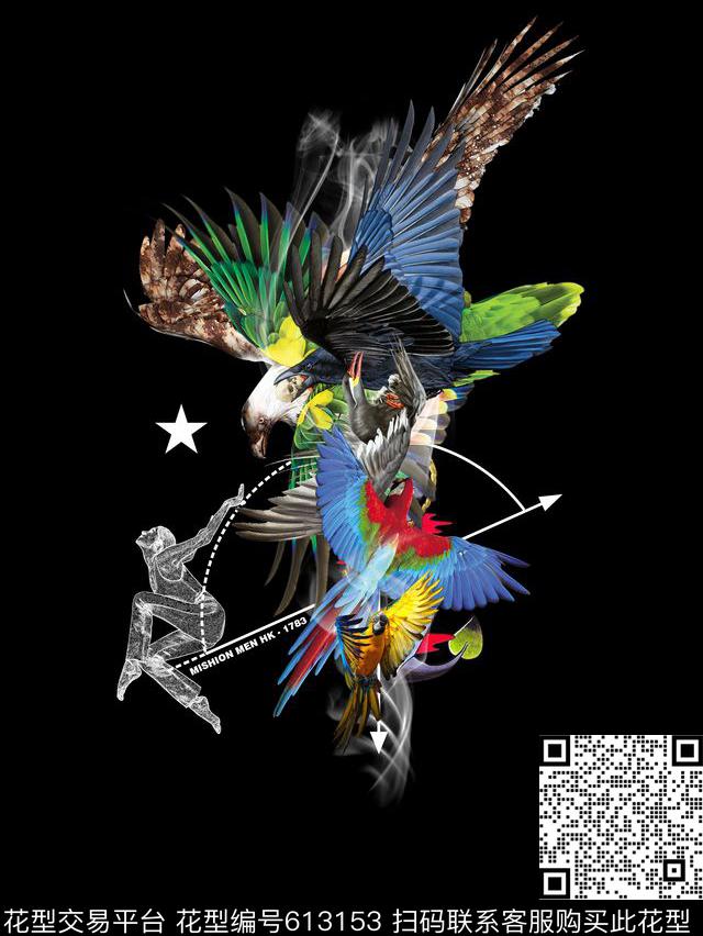鹦鹉小鸟老鹰数码印花华亿平台下载（图片编号: 613153） - 瓦栏（Walan）
