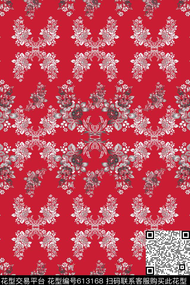 花卉花朵黑白红灰世界数码印花华亿平台下载（图片编号: 613168） - 瓦栏（Walan）