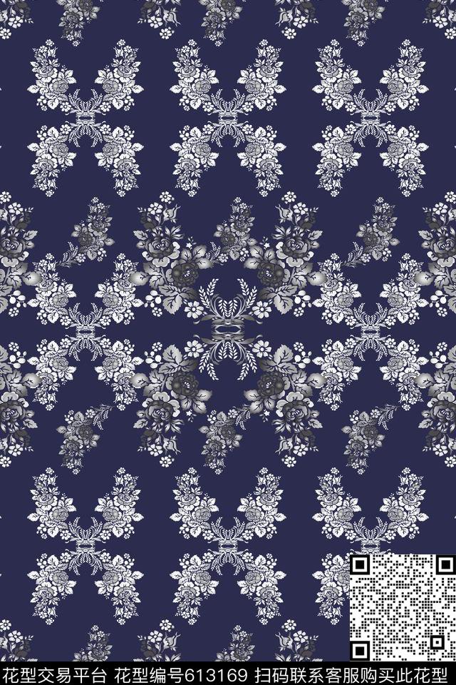 花卉花朵黑白红灰世界数码印花华亿平台下载（图片编号: 613169） - 瓦栏（Walan）