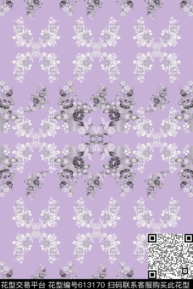 花卉花朵黑白红灰世界数码印花华亿平台下载（图片编号: 613170） - 瓦栏（Walan）