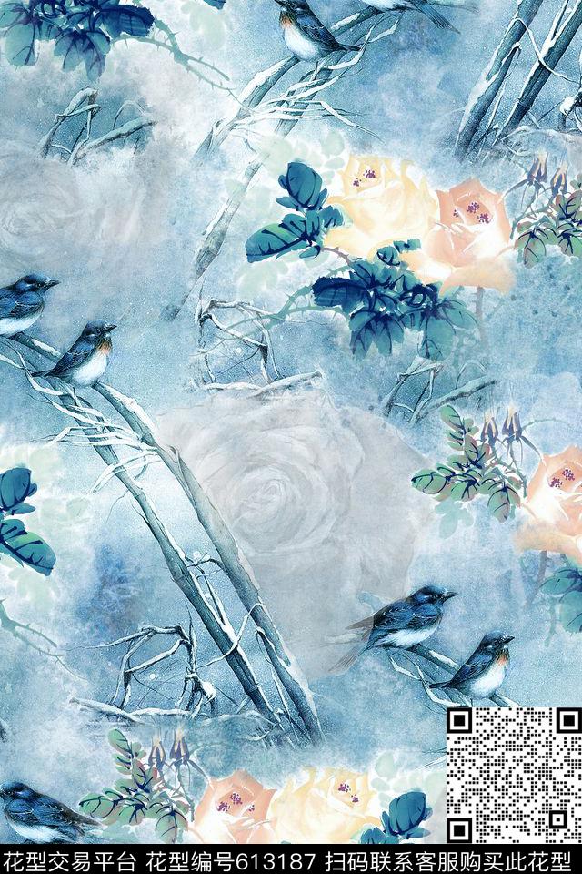 手绘玫瑰肌理数码印花华亿平台下载（图片编号: 613187） - 瓦栏（Walan）