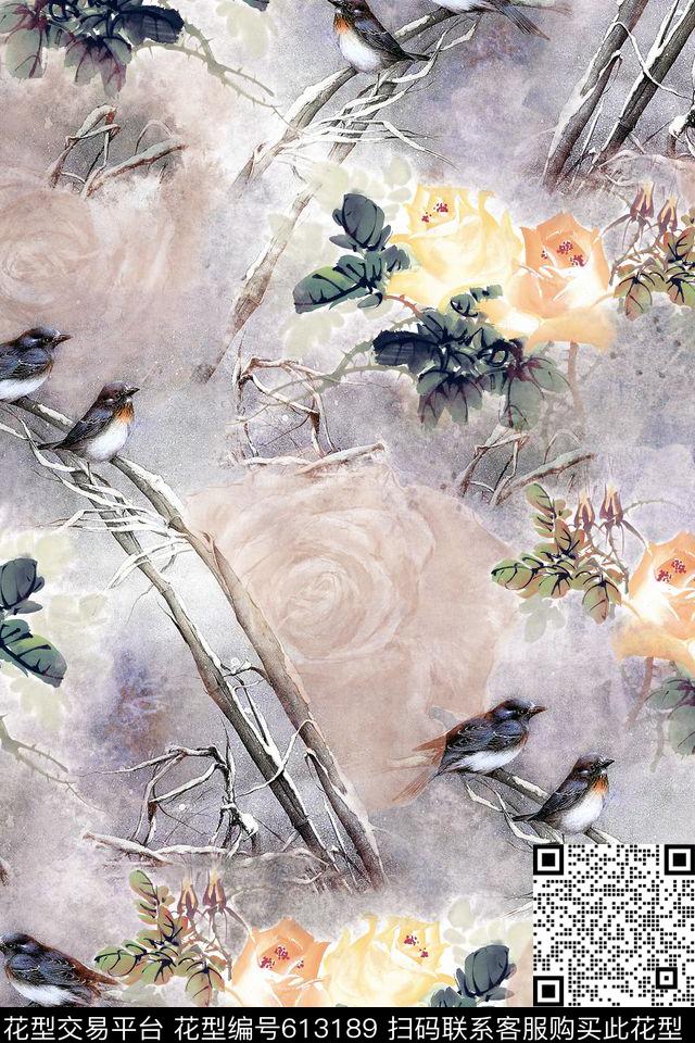 手绘玫瑰肌理数码印花华亿平台下载（图片编号: 613189） - 瓦栏（Walan）