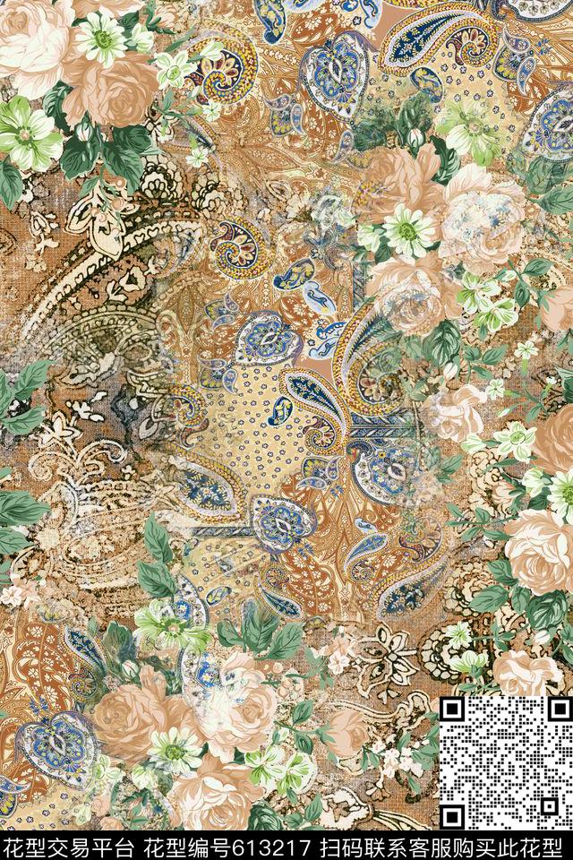 民族花卉玫瑰数码印花华亿平台下载（图片编号: 613217） - 瓦栏（Walan）