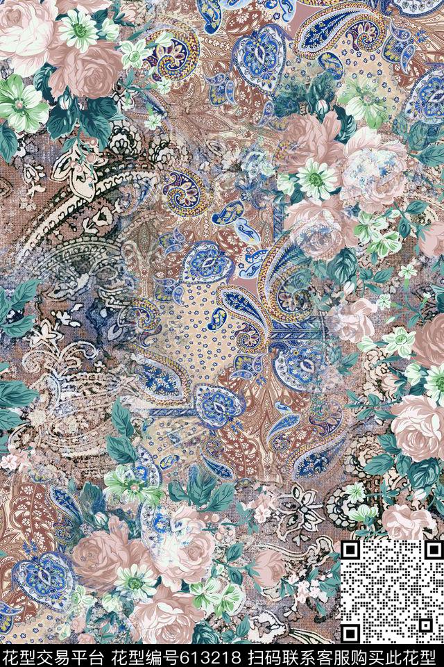 民族花卉玫瑰数码印花华亿平台下载（图片编号: 613218） - 瓦栏（Walan）