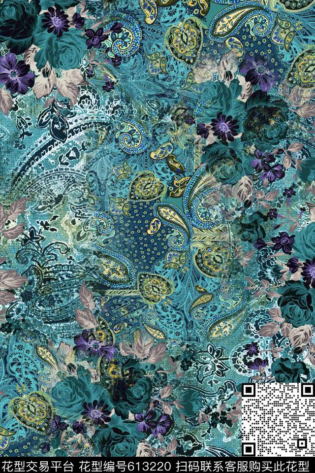 民族花卉玫瑰数码印花华亿平台下载（图片编号: 613220） - 瓦栏（Walan）