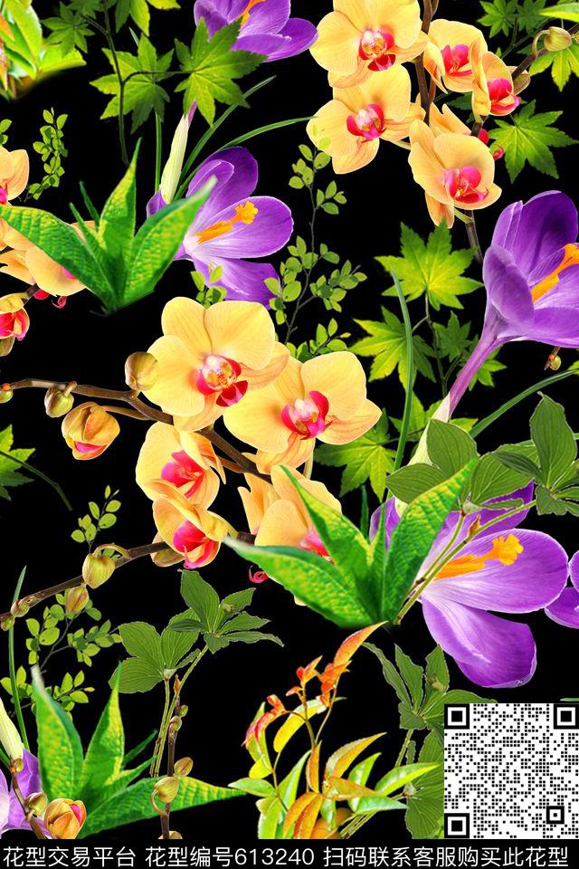 床品女装连衣裙蝴蝶兰叶子番红花数码印花华亿平台下载（图片编号: 613240） - 瓦栏（Walan）
