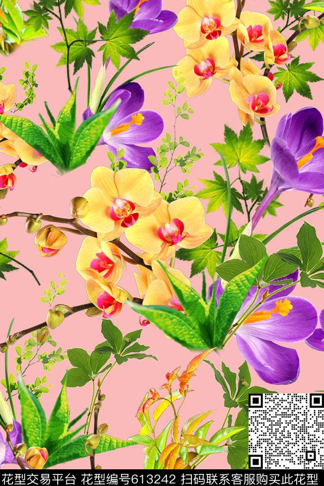 床品女装连衣裙蝴蝶兰叶子番红花数码印花华亿平台下载（图片编号: 613242） - 瓦栏（Walan）