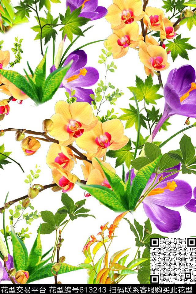 床品女装连衣裙蝴蝶兰叶子番红花数码印花华亿平台下载（图片编号: 613243） - 瓦栏（Walan）