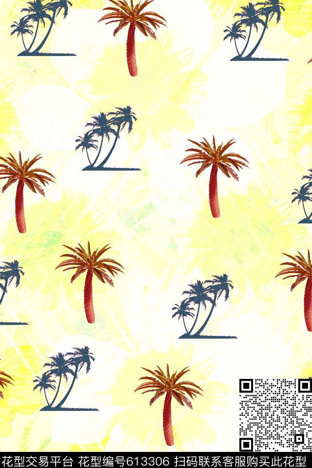 时尚花卉男女服装椰子树数码印花华亿平台下载（图片编号: 613306） - 瓦栏（Walan）