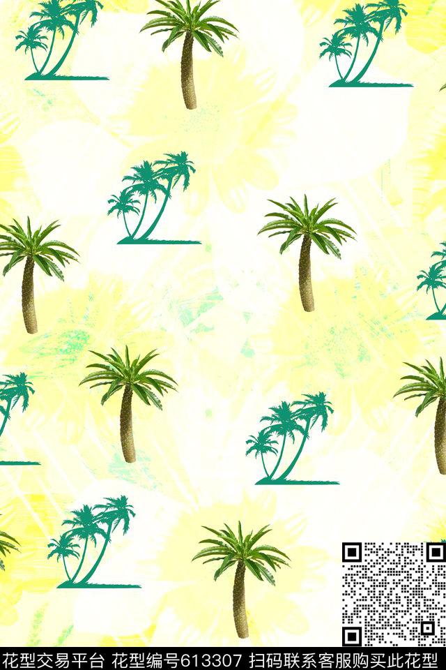 时尚花卉男女服装椰子树数码印花华亿平台下载（图片编号: 613307） - 瓦栏（Walan）