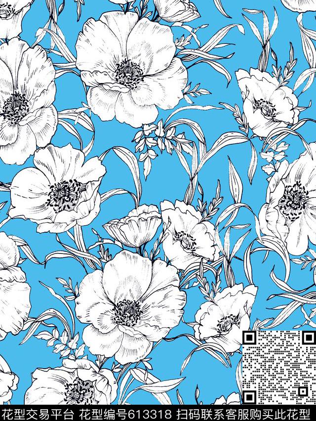 中国风欧美花卉传统印花华亿平台下载（图片编号: 613318） - 瓦栏（Walan）