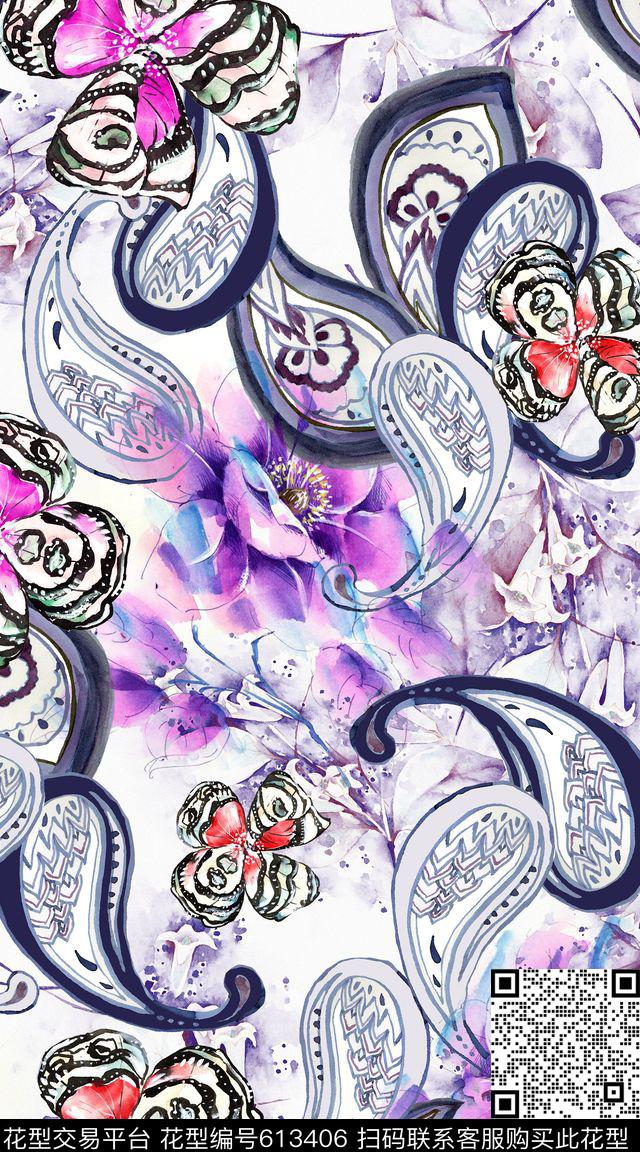 佩斯利水彩创意数码印花华亿平台下载（图片编号: 613406） - 瓦栏（Walan）