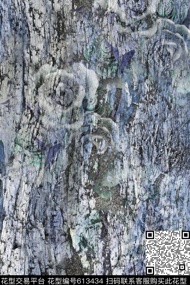 树皮纹理玫瑰花机理数码印花华亿平台下载（图片编号: 613434） - 瓦栏（Walan）