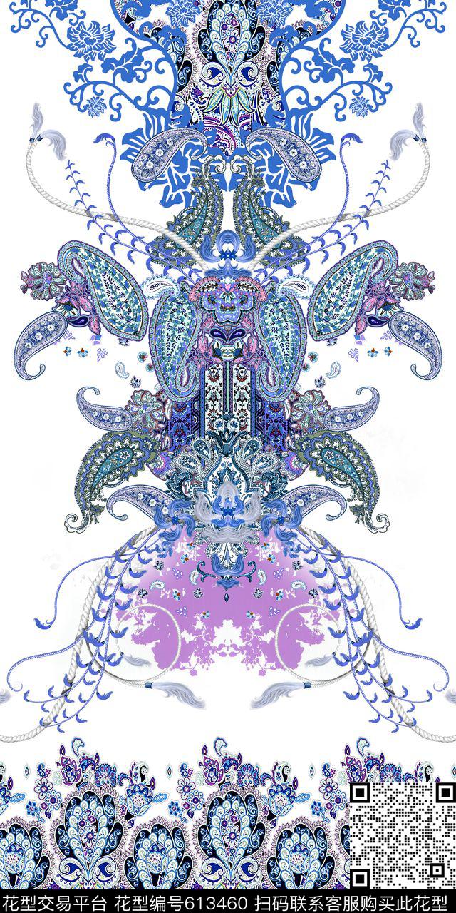 佩斯里腰果青花数码印花华亿平台下载（图片编号: 613460） - 瓦栏（Walan）