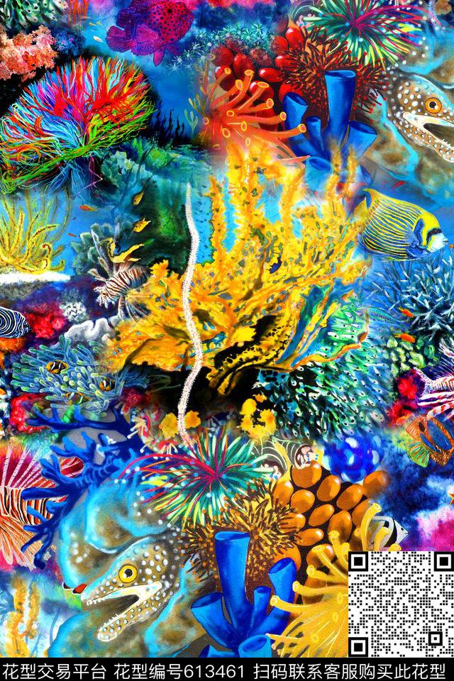 热带海底世界珊瑚数码印花华亿平台下载（图片编号: 613461） - 瓦栏（Walan）