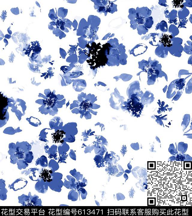 花卉男装水彩数码印花华亿平台下载（图片编号: 613471） - 瓦栏（Walan）