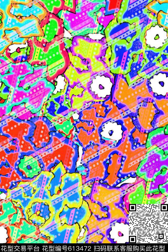 抽象五彩满版传统印花华亿平台下载（图片编号: 613472） - 瓦栏（Walan）