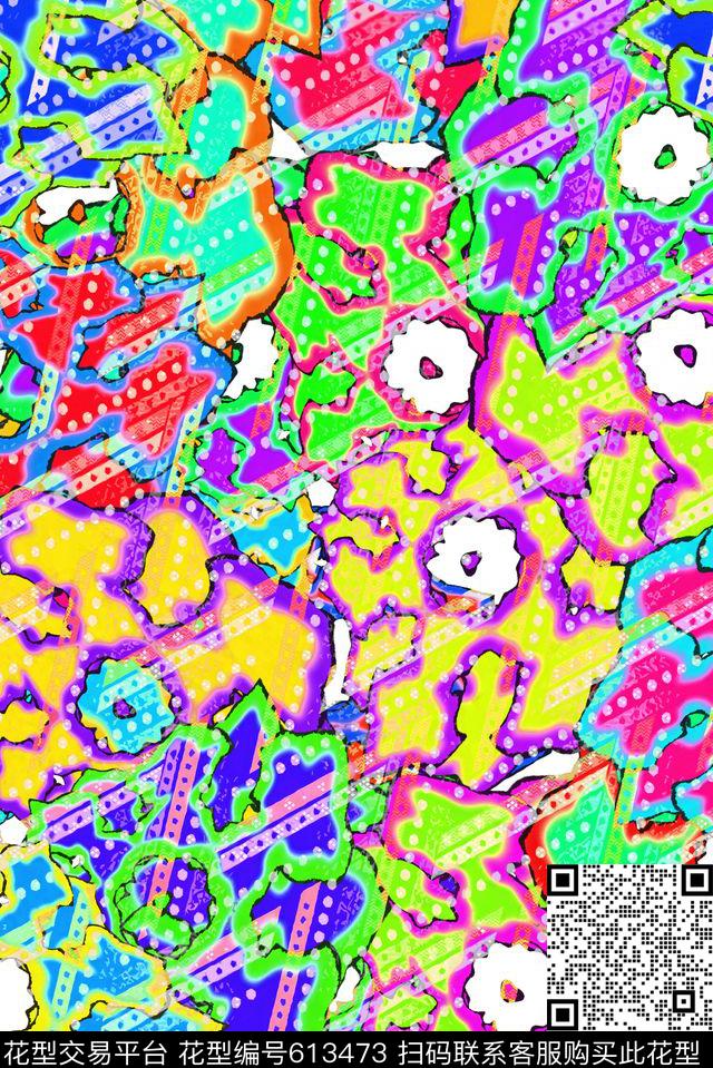 抽象五彩满版传统印花华亿平台下载（图片编号: 613473） - 瓦栏（Walan）