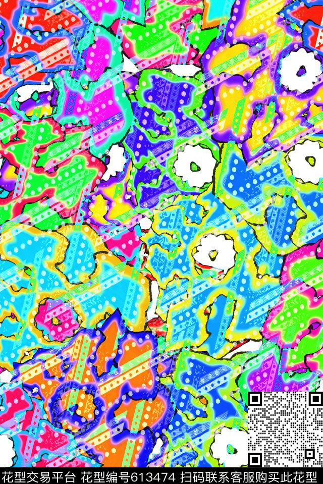 抽象五彩满版传统印花华亿平台下载（图片编号: 613474） - 瓦栏（Walan）