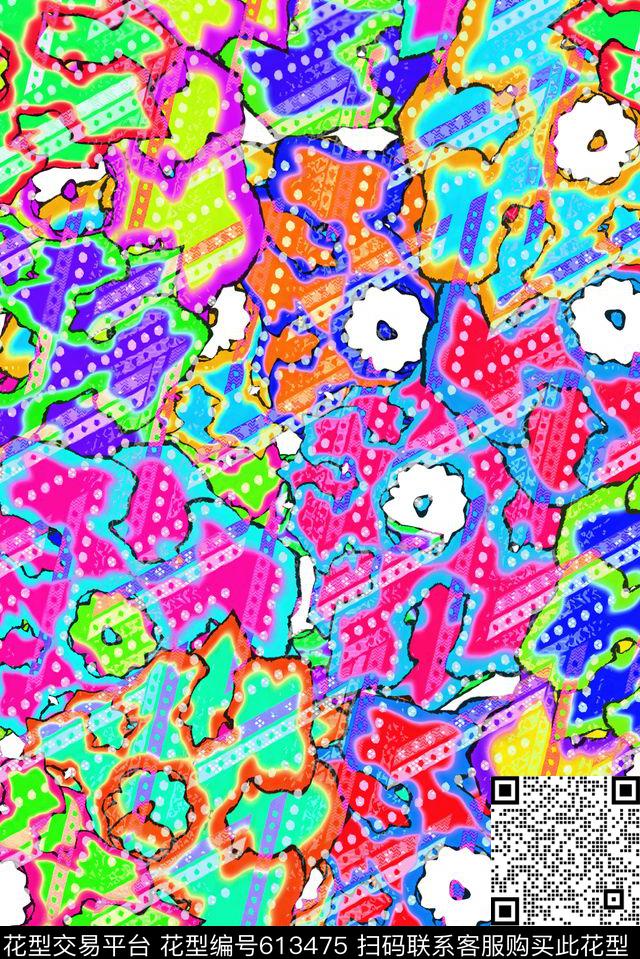 抽象五彩满版传统印花华亿平台下载（图片编号: 613475） - 瓦栏（Walan）