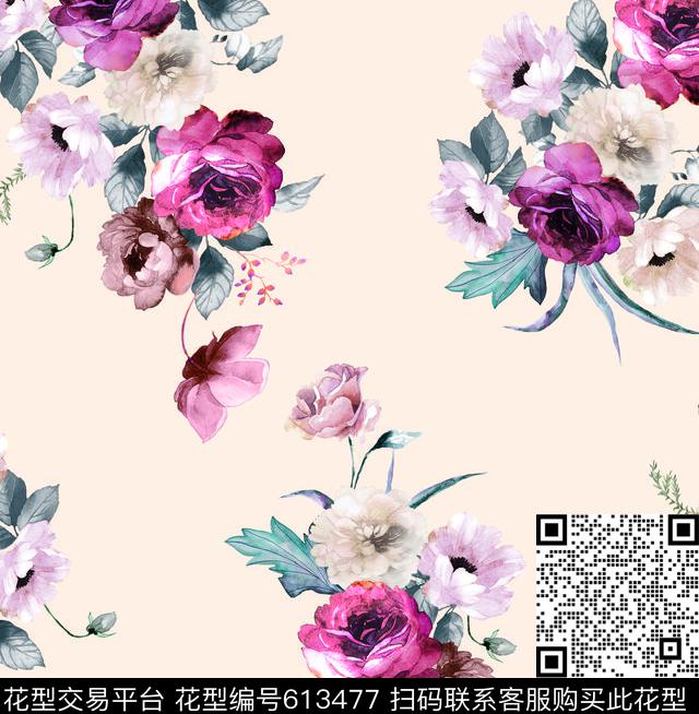 水彩花卉水墨花卉花卉数码印花华亿平台下载（图片编号: 613477） - 瓦栏（Walan）