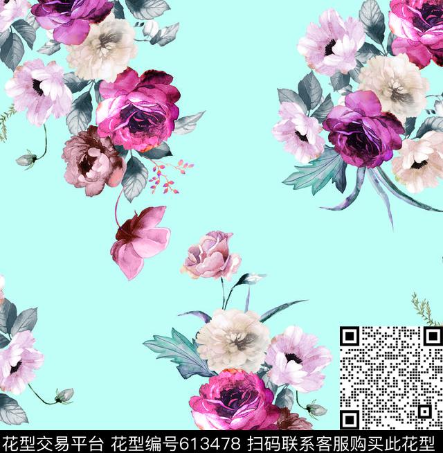 水彩花卉水墨花卉花卉数码印花华亿平台下载（图片编号: 613478） - 瓦栏（Walan）