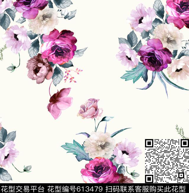 水彩花卉水墨花卉花卉数码印花华亿平台下载（图片编号: 613479） - 瓦栏（Walan）