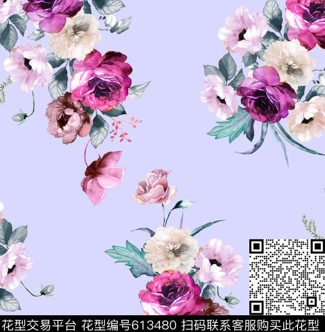 水彩花卉水墨花卉花卉数码印花华亿平台下载（图片编号: 613480） - 瓦栏（Walan）