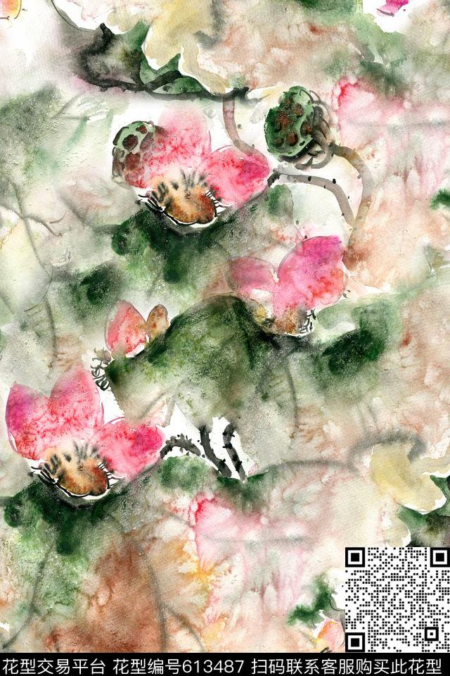 数码花荷花大气乱花数码印花华亿平台下载（图片编号: 613487） - 瓦栏（Walan）