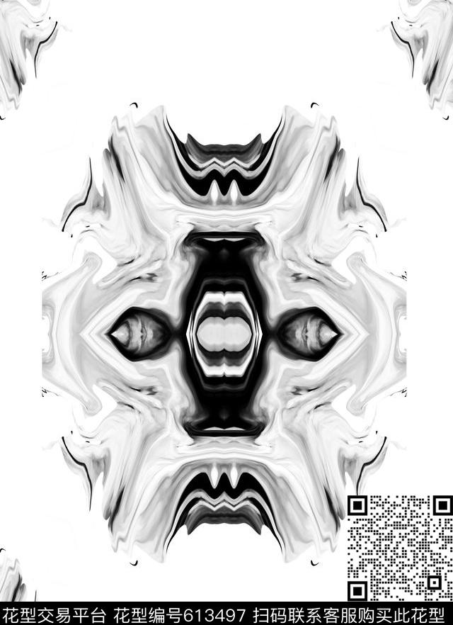 数码花白底抽象黑白数码印花华亿平台下载（图片编号: 613497） - 瓦栏（Walan）