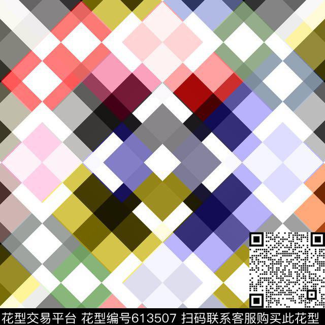 时尚几何菱形色块数码印花华亿平台下载（图片编号: 613507） - 瓦栏（Walan）