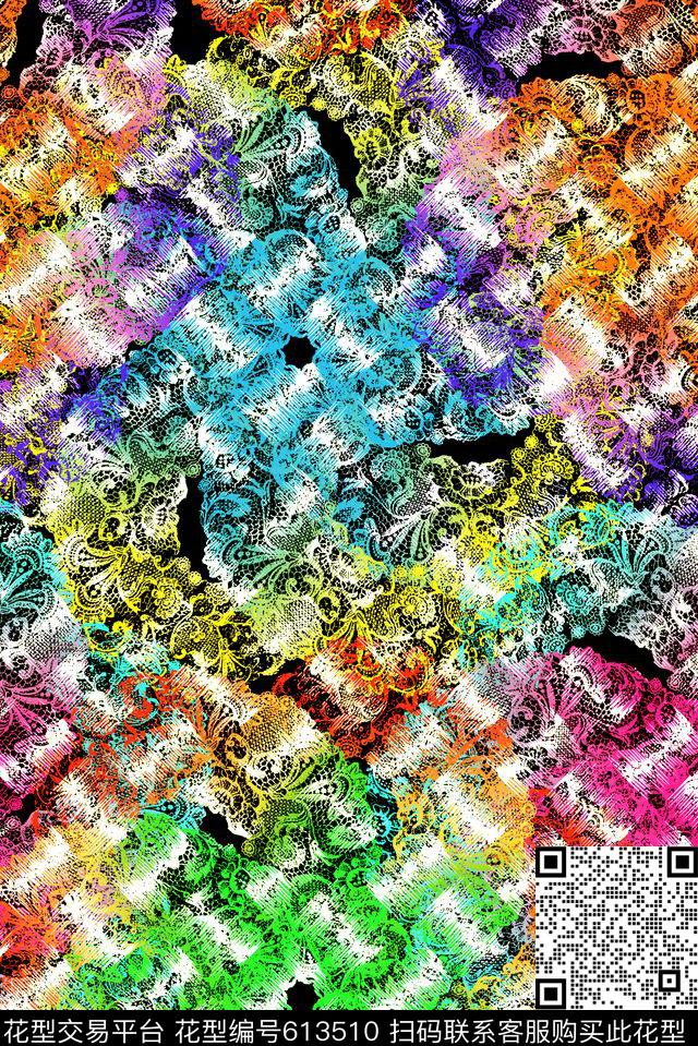 蕾丝五彩满版传统印花华亿平台下载（图片编号: 613510） - 瓦栏（Walan）